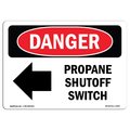 Signmission OSHA Danger, Propane Shutoff Switch Left Arrow, 18in X 12in Aluminum, 12" W, 18" L, Landscape OS-DS-A-1218-L-2255
